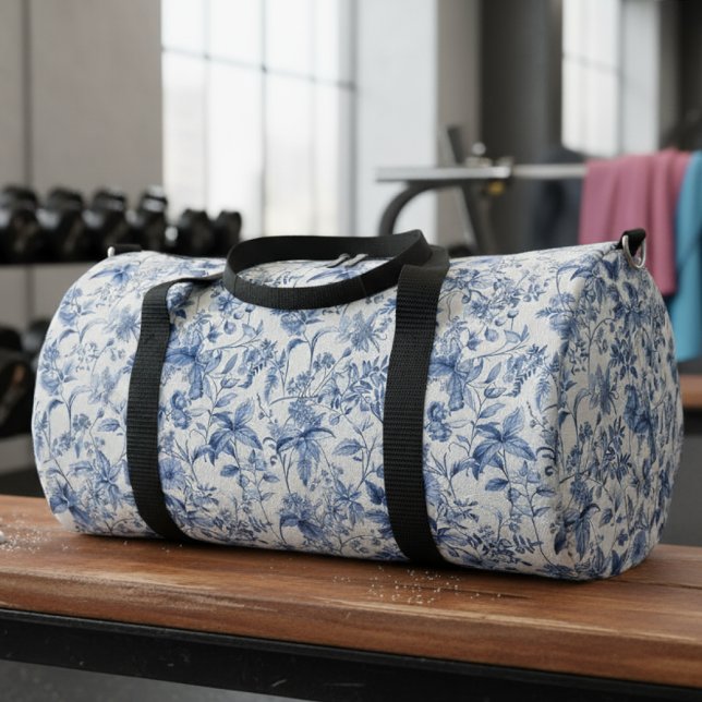 Vintage Blue Floral Toile Elegant Duffle Bag (Creator Uploaded)