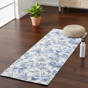 Vintage Blue Floral Toile Elegant Yoga Mat