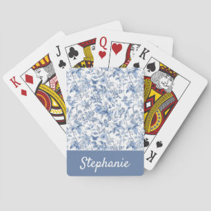 Vintage Blue Floral Toile Monogram Playing Cards