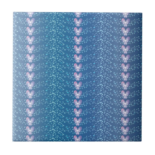 Vintage Blue Floral Violets wallpaper pattern Tile (Front)
