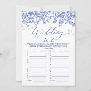 Vintage Blue Floral Wedding A-Z Bridal Shower Game Invitation