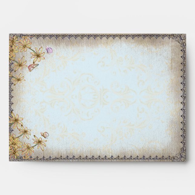 Vintage Blue Floral Wedding Envelopes (Front)