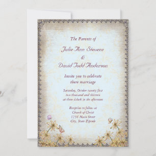 Vintage Blue Floral Wedding Invitation