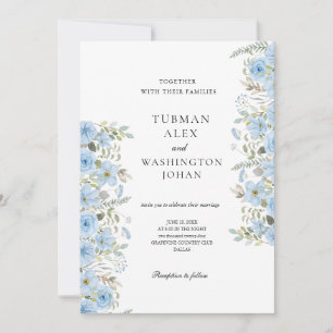 Vintage Blue Floral Wedding Invitation
