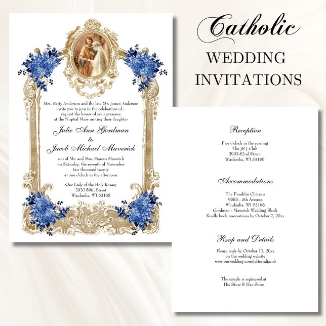 VINTAGE BLUE FLORAL WEDDING INVITATIONS (Creator Uploaded)