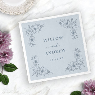 Vintage Blue Floral Wedding Napkin