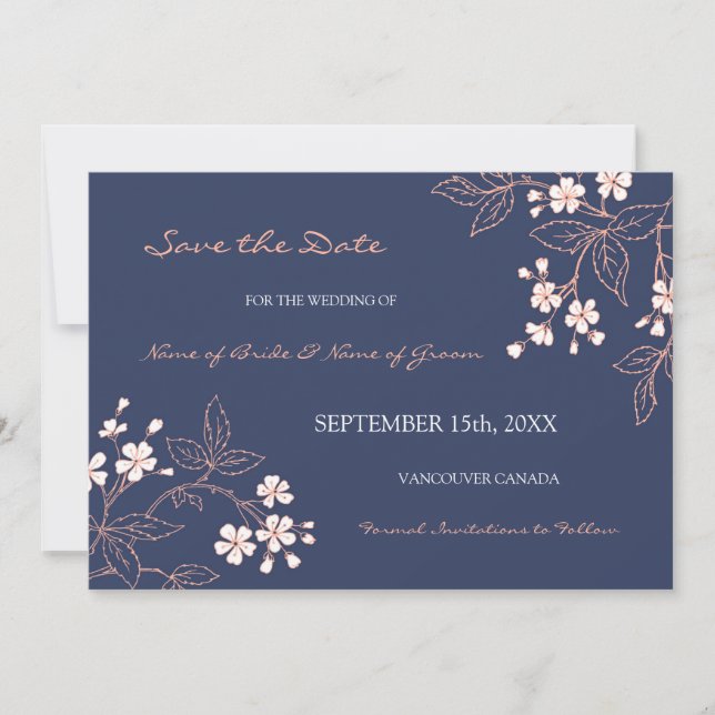 Vintage Blue Floral Wedding Save the Date (Front)