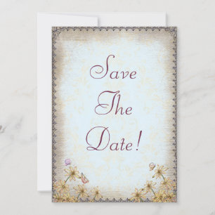Vintage Blue Floral Wedding Save The Date Invitation