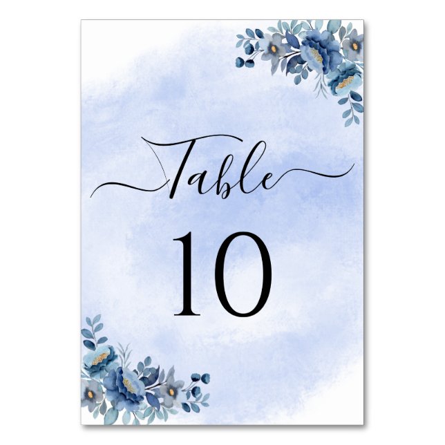 Vintage Blue Floral Wedding Table Numbers (Back)