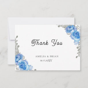 Vintage Blue Floral Wedding Thank You Card