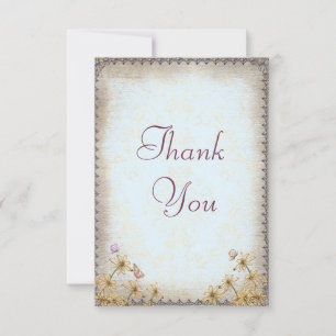 Vintage Blue Floral Wedding Thank You Card