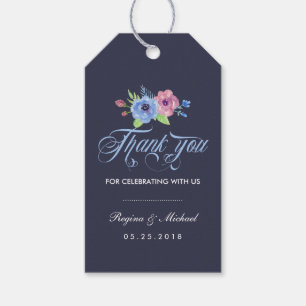 Vintage Blue Floral Wedding Thank You Gift Tag