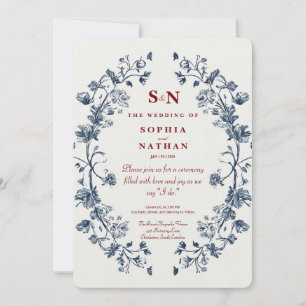 Vintage Blue Floral Wedding with Rustic Charm Invitation