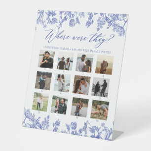 Vintage Blue Floral Where Were They Bridal Shower Pedestal Sign