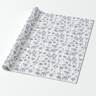 Vintage Blue Floral Wildflower Garden  Wrapping Paper