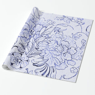 Vintage Blue Floral Wrapping Paper
