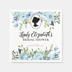 Vintage Blue Florals Regency Era Bridal Shower Napkin