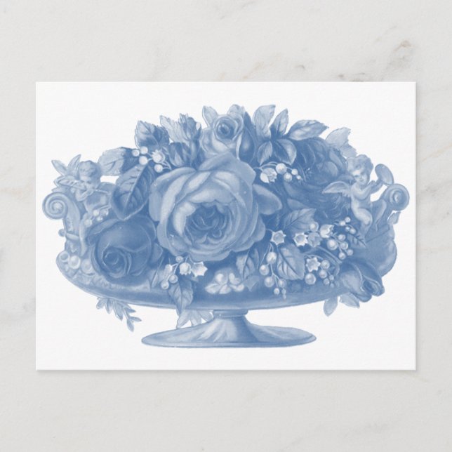 Vintage Blue Flower Arrangement Postcard (Front)