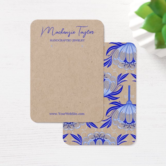 Vintage Blue Flower Custom Earring Display Card (Desk)