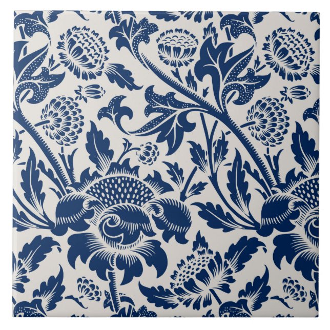 Vintage Blue Flower Pattern Tile (Front)