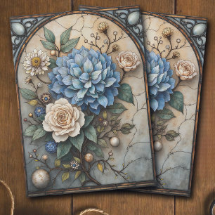 Vintage Blue Flower Stained Glass Art Decoupage Tissue Paper