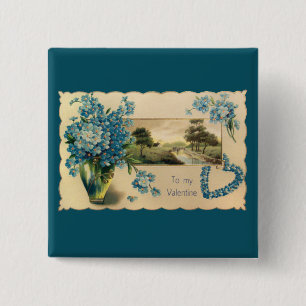 Vintage Blue Flower Valentine Button