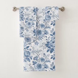 vintage blue flowers bath towel set