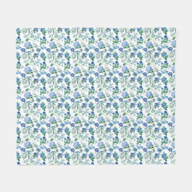 Vintage Blue Flowers Fleece Blanket (Front (Horizontal))