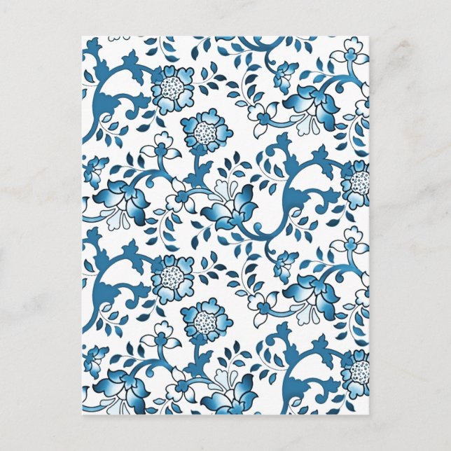 Vintage Blue Flowers Illustration Paattern Postcard (Front)