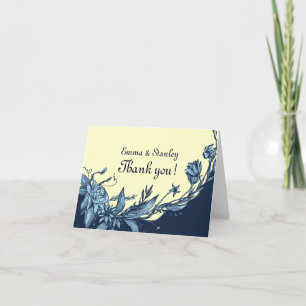 Vintage blue flowers pale yellow Thank You card