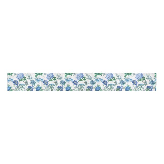 Vintage Blue Flowers Ribbon Grosgrain Ribbon (Front)
