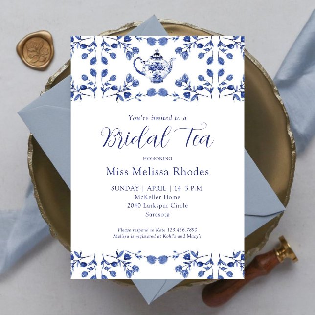 Vintage Blue Flowers Tea Bridal Tea  Invitation (Creator Uploaded)