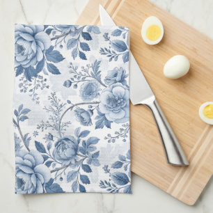 vintage blue flowers tea towel