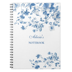 Vintage Blue Flowers Toile de Jouy Notebook