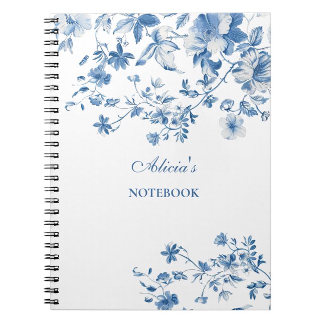 Vintage Blue Flowers Toile de Jouy Notebook (Front)