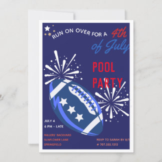 Vintage Blue Football Fourth of July Pool Party Invitation