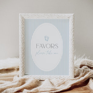 Vintage Blue Footprint Baby Shower Favours Sign