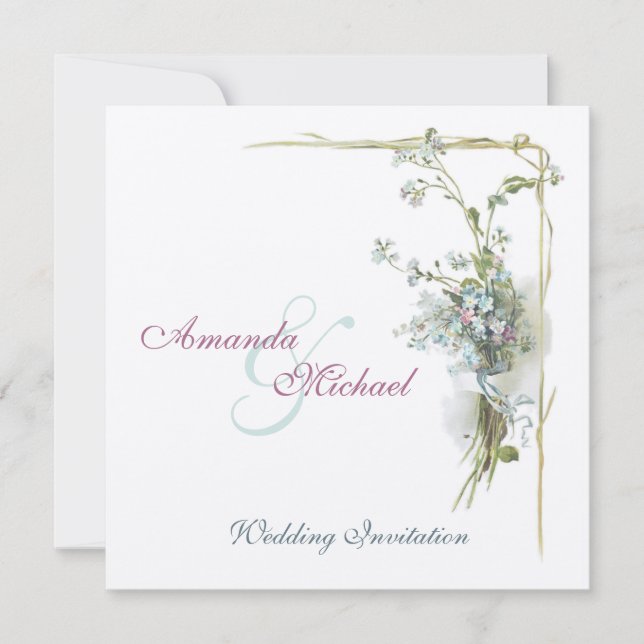 Vintage blue forget me nots wedding invitation (Front)