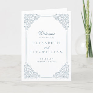 Vintage Blue Frame Elegant Script Folded Wedding  Programme
