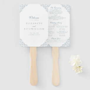 Vintage Blue Frame Elegant Script Wedding Program  Hand Fan