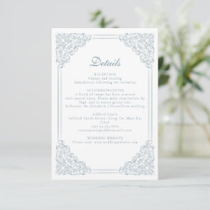 Vintage Blue Frame Elegant Wedding Details Enclosure Card
