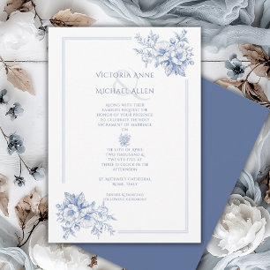 Vintage Blue Frame Floral Elegant Wedding Invitation