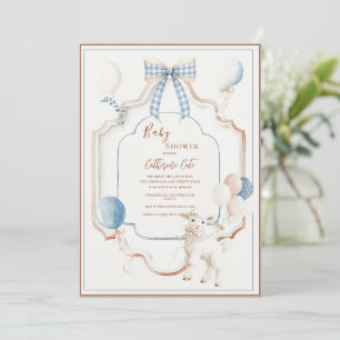 Vintage Blue Frame Lamb Balloons Baby Invitation