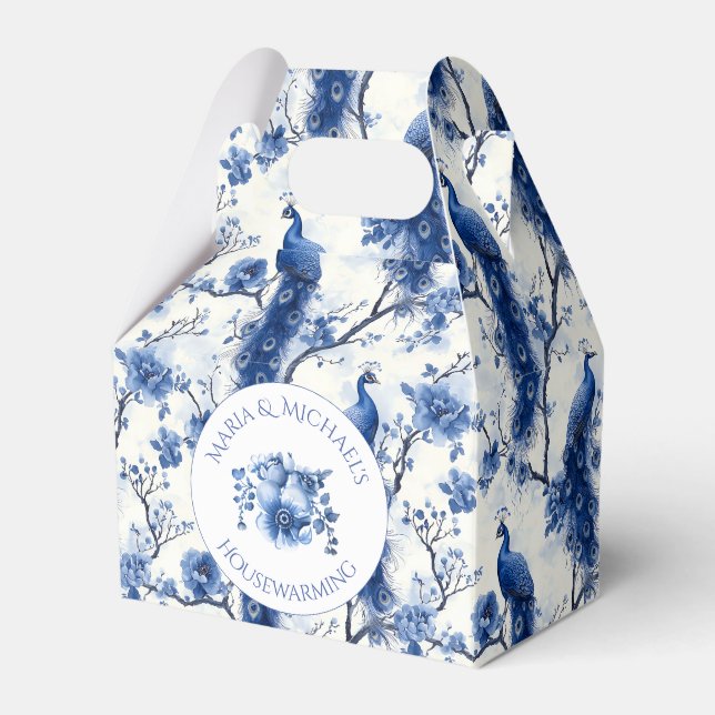 Vintage Blue French Chinoiserie Peacock Wedding Favour Box (Front Side)