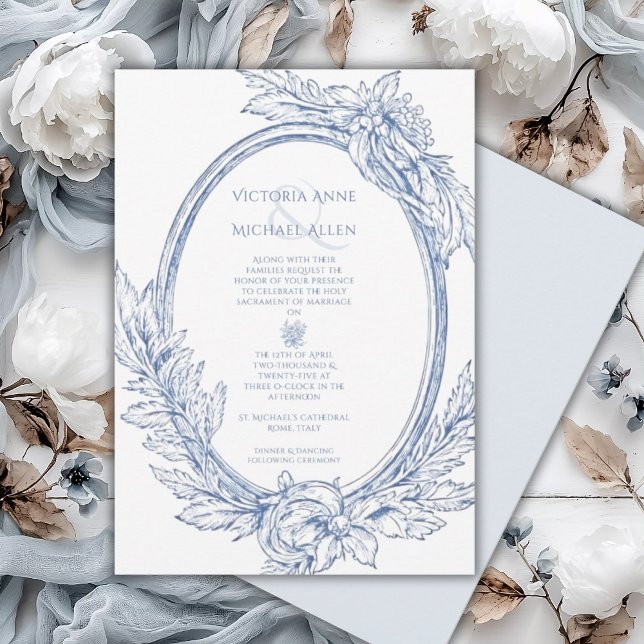 Vintage Blue French Elegant Wedding Invitation (Creator Uploaded)