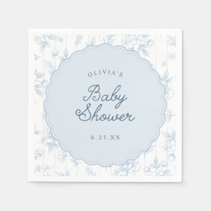 Vintage Blue French Floral Scalloped Baby Shower Napkin