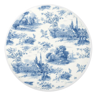 Vintage blue french toile de Jouy Floral pattern Ceramic Knob