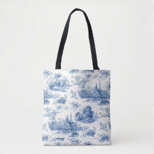 Vintage blue french toile de Jouy Floral pattern Tote Bag