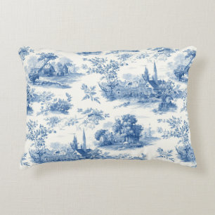Vintage blue french toile Jouy Floral pattern Decorative Cushion
