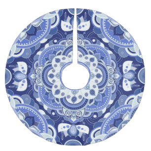 Vintage blue geometric, Indian ornament. Brushed Polyester Tree Skirt